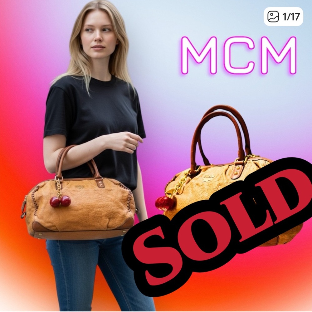 Authentic MCM Vintage shoulder bag Tan Leather Satchel tote bag - Picture 1 of 17